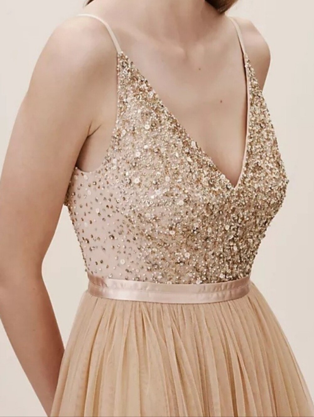 SALE Bhldn Anthropologie Avery Beaded Tulle Maxi Full Length Dress Women's Sz 24